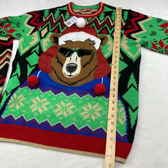 NWT Jollidays Ugly Christmas Sweater Beary Merry Mens Large Tall Santa Hat Bear - Picture 7 of 10